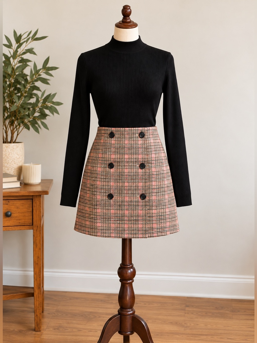 RW&CO Plaid A-Line Mini Skirt Burgundy Preppy Dark Academia Size 4